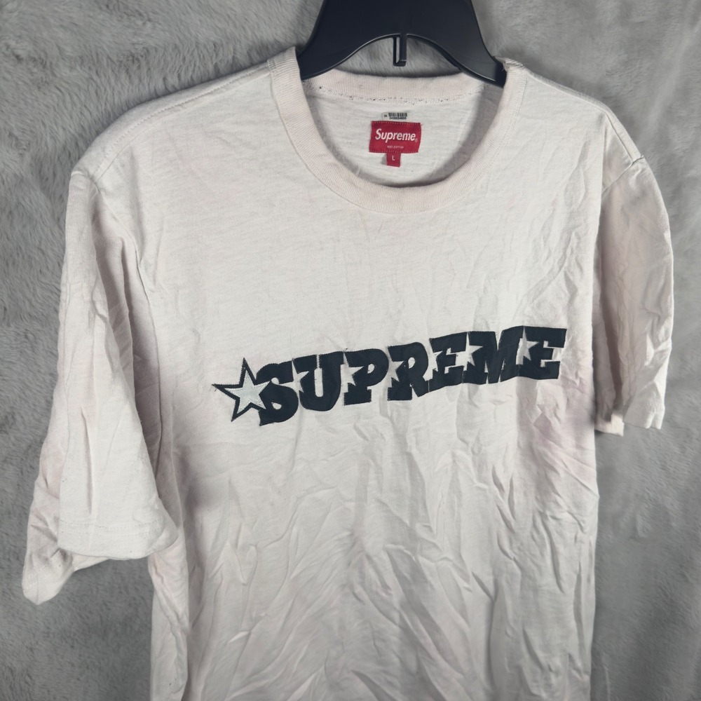 Supreme Star Applique Logo T-Shirt Mens Large White Black Y2K Streetwear‎ Tee